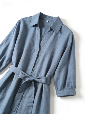 雾霾蓝衬衫裙